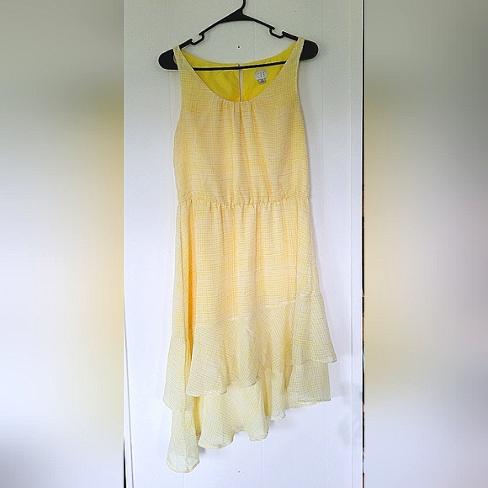 A New Day Yellow Gingham 3 Tiered Dress Size M